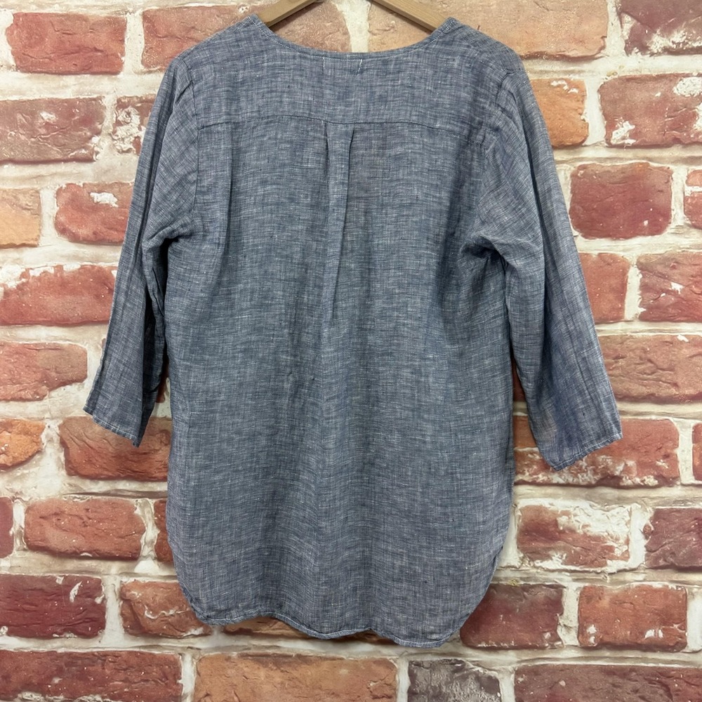 CP Shades Top Women's Small Blue Linen Beachy Casual Capsule Pocketed Shirt - Picture 4 of 9